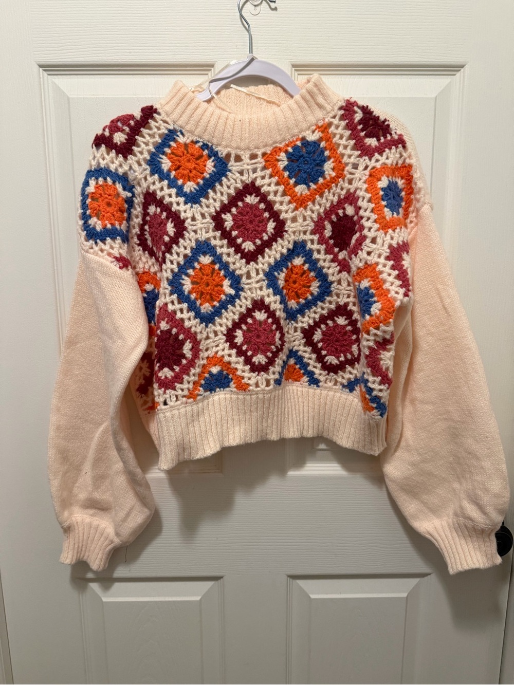 Crochet Patchwork Sweater Slightly Cropped